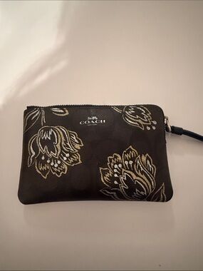 COACH Black Floral Embroidered Wristlet